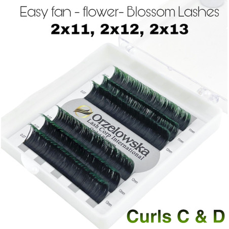 0.07 Easy Fan lashes,mix 11-13, Volum, Blossom flower Ombre - Verde