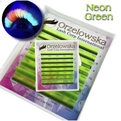 CC 0.07 Mix 7-14 mm Color Lashes, Neon Green, eyelash extensions, tray with 8 lines , Orzelowska