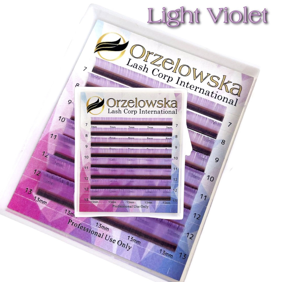 CC 0.07 Color Lashes, Lilac - Light Violet, eyelash extensions, tray with 8 lines, Orzelowska CC 0.07 Color Lashes, Lilac - Light Violet, eyelash extensions, tray with 8 lines, Orzelowska