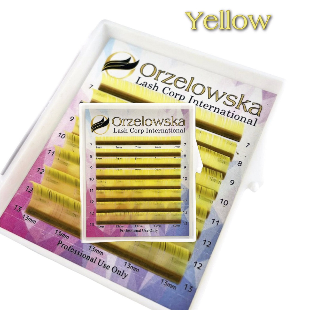 CC 0.07 Color Lashes, Yellow, eyelash extensions, tray with 8 lines, Orzelowska CC 0.07 Color Lashes, Yellow, eyelash extensions, tray with 8 lines, Orzelowska
