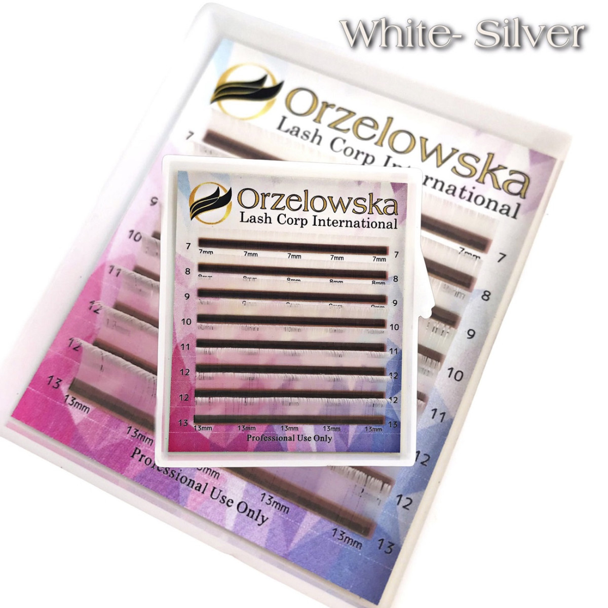 CC 0.07 Bianco-Grigio, extension ciglia finte colorate, scatola con 8 linee, Orzelowska CC 0.07 Bianco-Grigio, extension ciglia finte colorate, scatola con 8 linee, Orzelowska