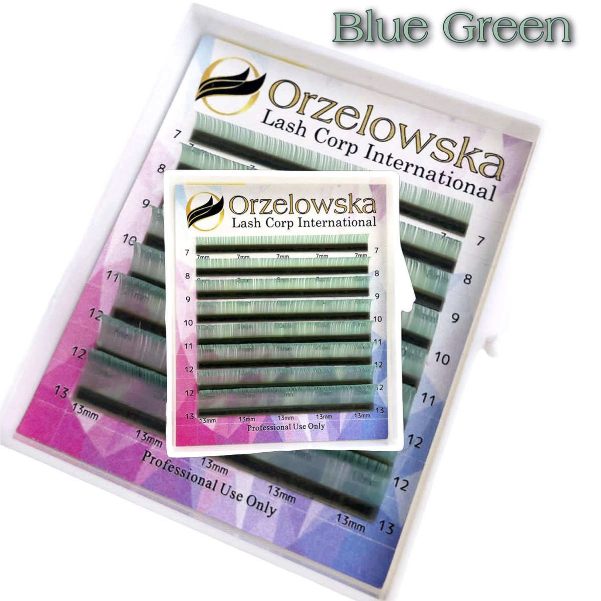 CC 0.07 B Green Extension ciglia finte color B Verde, scatola con 8 linee, Orzelowska