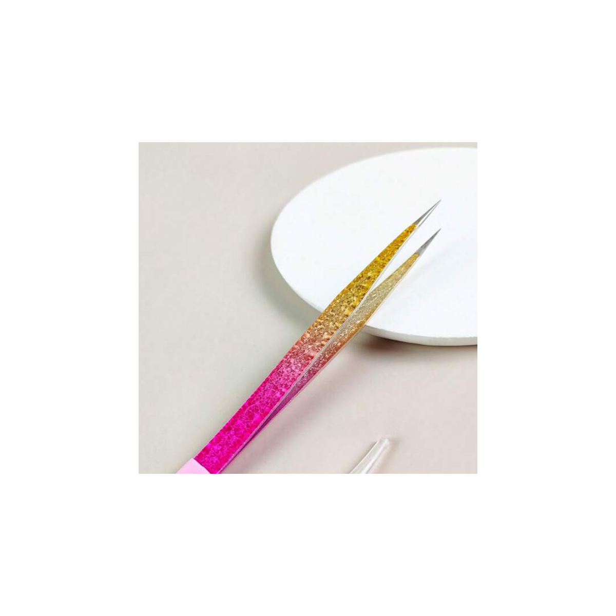 Tweezer JA 90 straight, For Eyelash Extensions, yellow pink