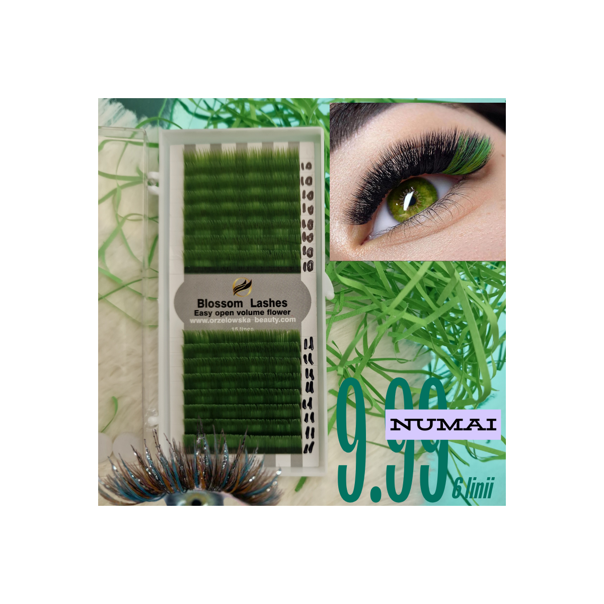 Holiday Colors: green eyelashes for volume applications Holiday Colors: green eyelashes for volume applications
