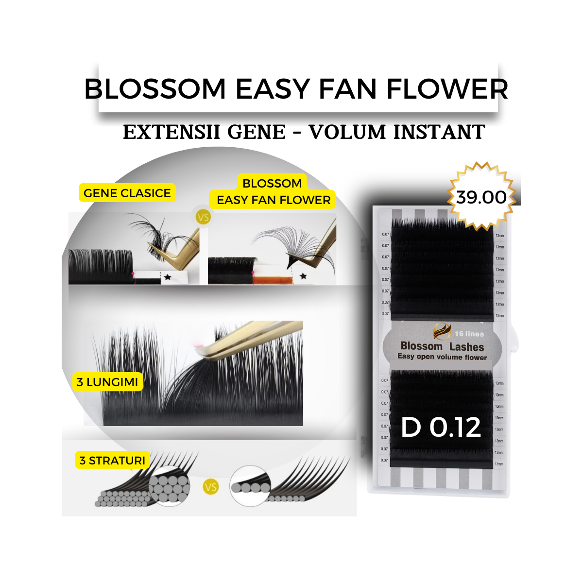 0.12 D Easy fan flower - Blossom eyelash extensions