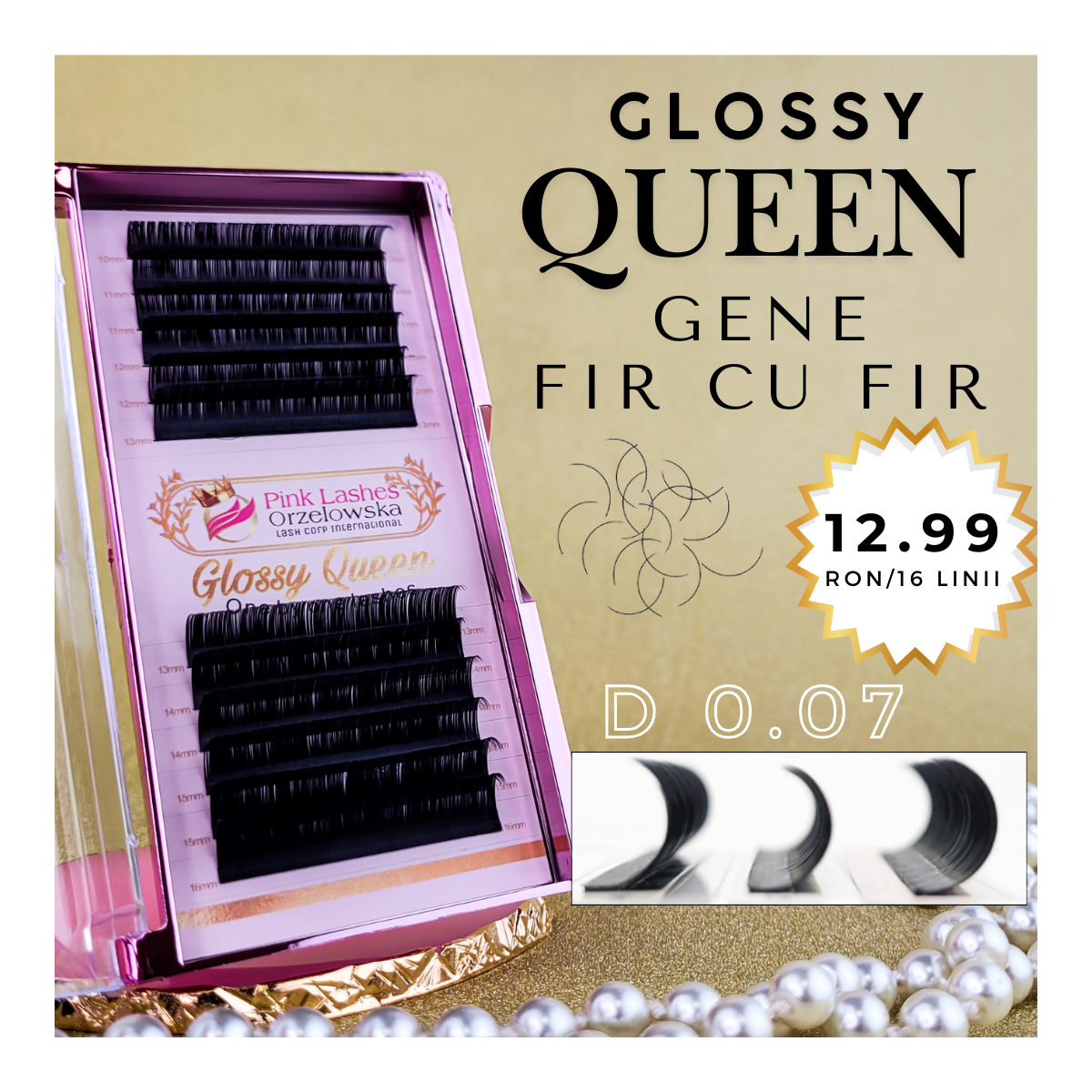 0.07 D Glossy Queen, extensii gene one by one, negru intens, usor lucios, 12 linii 0.07 D Glossy Queen, extensii gene one by one, negru intens, usor lucios, 12 linii