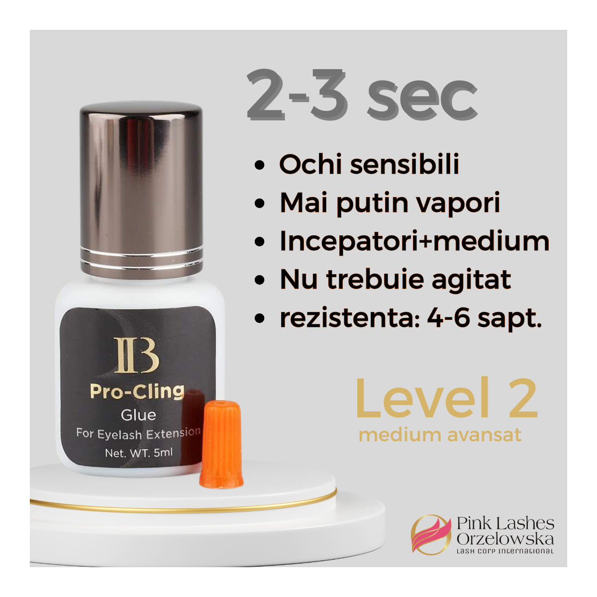Pro Cling Glue 5ml, drying time 2-3 sec, iBeauty, resistance 4-6 weeks, universal adhesive for eyelash extensions