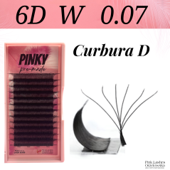 6D W PINKY, Curl D, pre-made eyelash extensions, quick volume