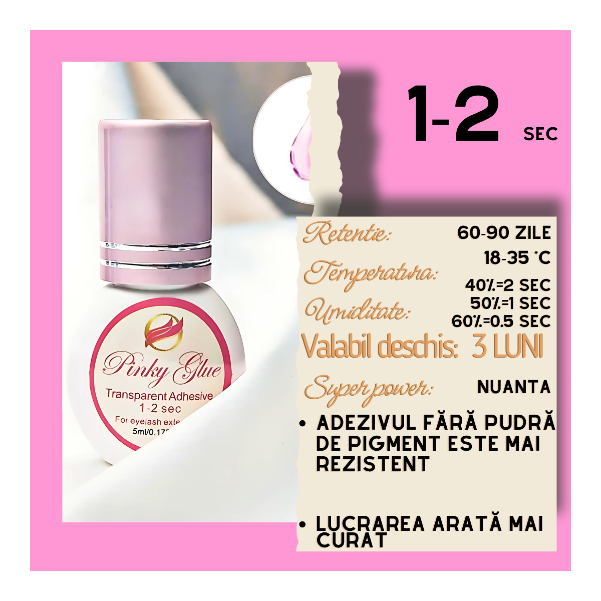 Pinky Glue, colla transparente, 1-2 sec. 5 ml